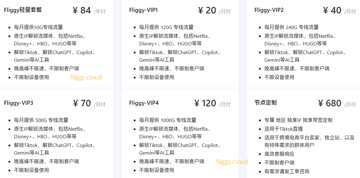 FliggyCloud飞天猪套餐价格